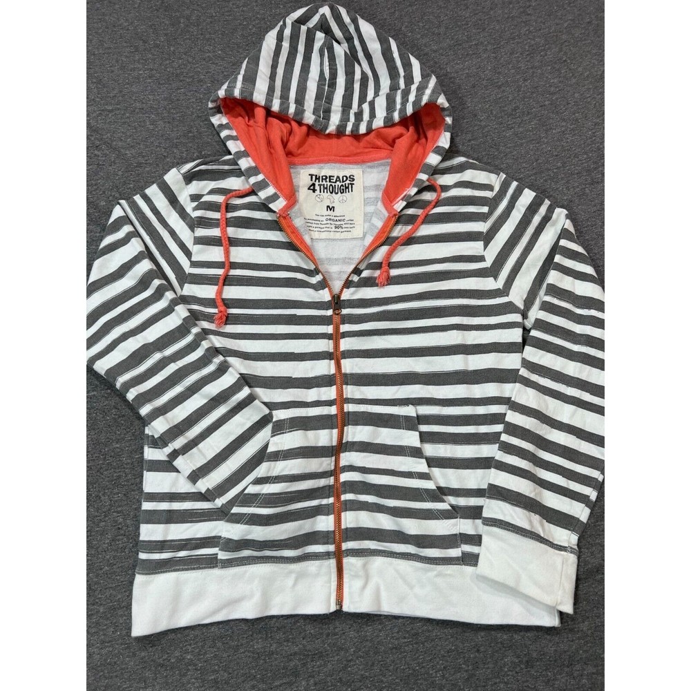 Threads4Thought Early 2000 Grey/White/Orange Striped ZipUp Sz Med ORGANIC Cotton